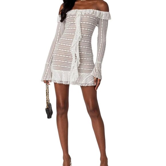 Edikted Textured Sheer Lace Mini Dress - NWT Size M - Picture 4 of 7
